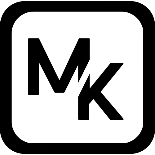 box logo with M K initials